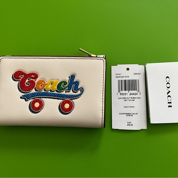 Authentic Coach Slim Card Wallet in Chalk and Brown Color Rainbow Color Logo On - Picture 6 of 6